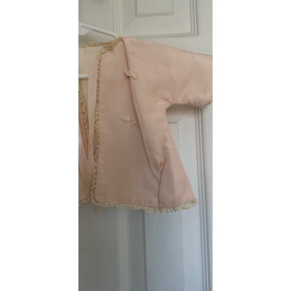 Vtg Pink Baby Jacket Julius Berger & Co. 1950's White Lace Edging Pink Ties - Picture 5 of 10